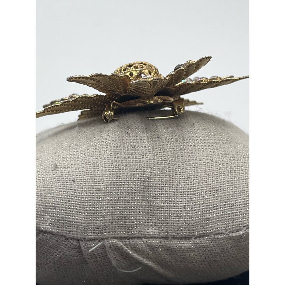 Vintage Poinsettia AB Rhinestone Spray Silver Tone Gold Tone Shiny Brooch - Picture 6 of 11